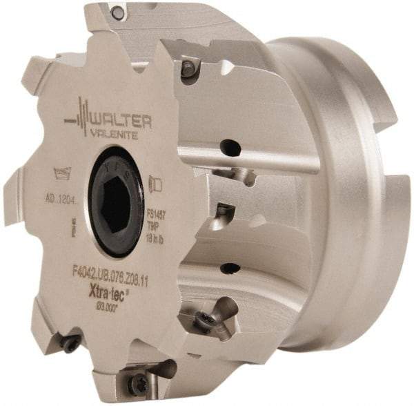 Walter - 8 Inserts, 4" Cut Diam, 1-1/2" Arbor Diam, 0.591" Max Depth of Cut, Indexable Square-Shoulder Face Mill - 0/90° Lead Angle, 2.48" High, AD.T 1606.. Insert Compatibility, Series F4042 - Eagle Tool & Supply