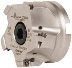 Walter - 5 Inserts, 4" Cut Diam, 1-1/4" Arbor Diam, 0.591" Max Depth of Cut, Indexable Square-Shoulder Face Mill - 0/90° Lead Angle, 1.969" High, AD.T 1606.. Insert Compatibility, Series F4042 - Eagle Tool & Supply