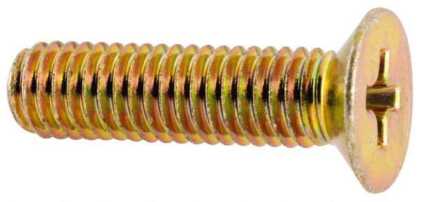 Made in USA - #10-32 UNF, 3/4" OAL Phillips Drive Machine Screw - Flat Head, Grade 3 Steel, Yellow Cadmium-Plated Finish, Without Washer - Eagle Tool & Supply