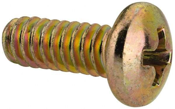Made in USA - #10-24 UNC, 1/2" Length Under Head Phillips Drive Machine Screw - Pan Head, Grade 3 Steel, Yellow Cadmium-Plated Finish, Without Washer - Eagle Tool & Supply