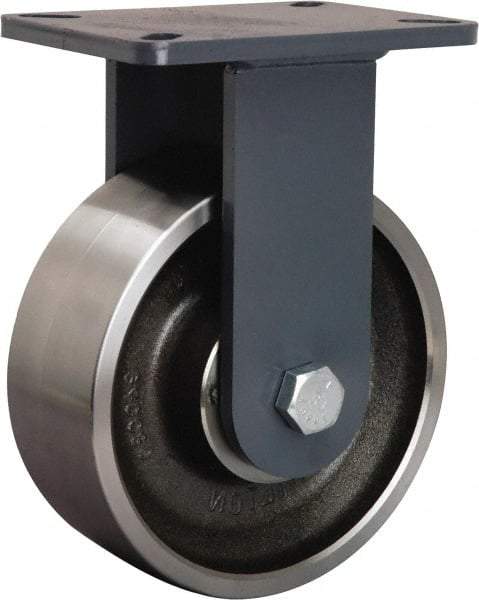 Hamilton - 8" Diam x 3" Wide x 10-1/2" OAH Top Plate Mount Rigid Caster - Forged Steel, 4,800 Lb Capacity, Tapered Roller Bearing, 5-1/4 x 7-1/4" Plate - Eagle Tool & Supply