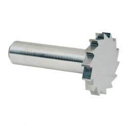 Made in USA - 1-1/4" Diam x 3/16" Face Width, Solid Carbide, 14 Teeth, Shank Connection Woodruff Keyseat Cutter - Uncoated, 2-3/16" OAL x 1/2" Shank, Straight Teeth, ANSI 610, Old Standard 19 - Eagle Tool & Supply