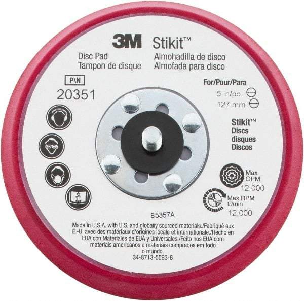 3M - 5" Diam Adhesive/PSA Disc Backing Pad - Firm Density, 12,000 RPM - Eagle Tool & Supply