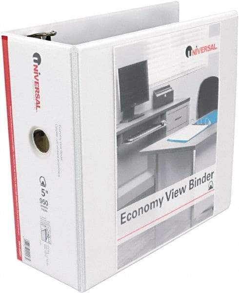 UNIVERSAL - 5" Sheet Capacity, 11 x 8-1/2", View Ring Binder - Vinyl, White - Eagle Tool & Supply