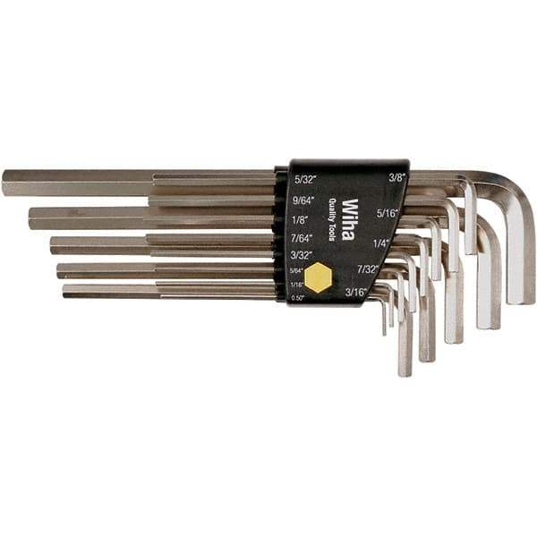Wiha - 13 Piece, L-Key Long Arm Hex Key Set - 0.05 to 3/8" Range, Nickel Plated - Eagle Tool & Supply