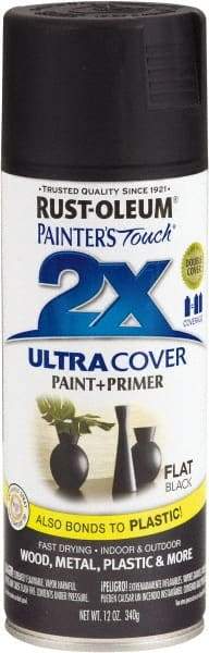 Rust-Oleum - Black, Flat, Enamel Spray Paint - 8 to 12 Sq Ft per Can, 12 oz Container - Eagle Tool & Supply