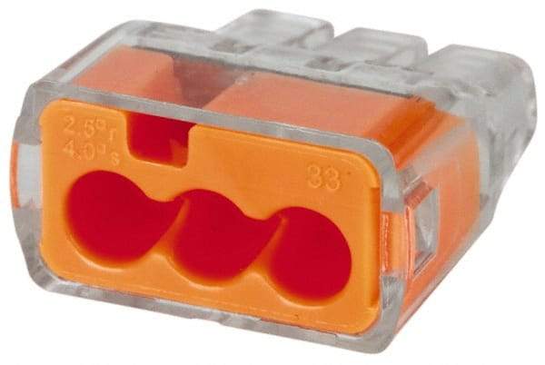 Ideal - 3 Port, 18 to 12 AWG Compatible, Push-In Wire Connector - 0.78" OAL x 0.69" OAW x 0.38" OAH, Orange - Eagle Tool & Supply