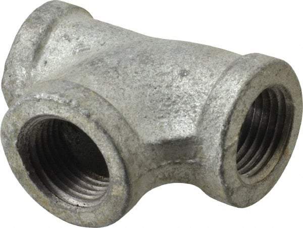 Made in USA - Class 150, 1/2 x 3/8 x 1/2" Galvanized Pipe Reducing Tee - Threaded, Malleable Iron - Eagle Tool & Supply