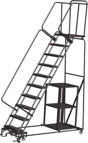 Ballymore - 133" 10 Step Ladder - Safety Stock Picking Ladder, 450 Lb Capacity, 100" Platform Height, 32" Base Width x 80" Depth, Perforated Tread - Eagle Tool & Supply