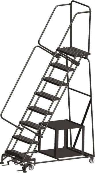Ballymore - 113" 8 Step Stock-Picking Ladder - 450 Lb Capacity, 80" Platform Height, 32" Base Width x 61" Depth, Perforated Tread - Eagle Tool & Supply