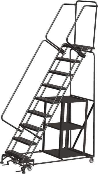 Ballymore - 123" 9 Step Stock-Picking Ladder - 450 Lb Capacity, 90" Platform Height, 32" Base Width x 68" Depth, Perforated Tread - Eagle Tool & Supply