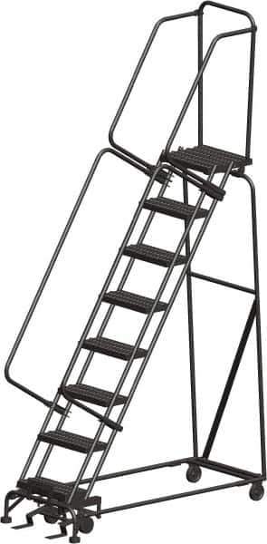 Ballymore - 113" 8 Step Ladder - Rolling Safety Ladder, 450 Lb Capacity, 80" Platform Height, 24" Base Width x 61" Depth, Heavy-Duty Serrated Grating - Eagle Tool & Supply