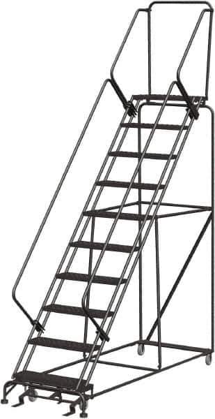 Ballymore - 133" 10 Step Stairway Slope Ladder - Rolling Safety Ladder, 450 Lb Capacity, 100" Platform Height, 32" Base Width x 97" Depth, Heavy-Duty Serrated Grating - Eagle Tool & Supply