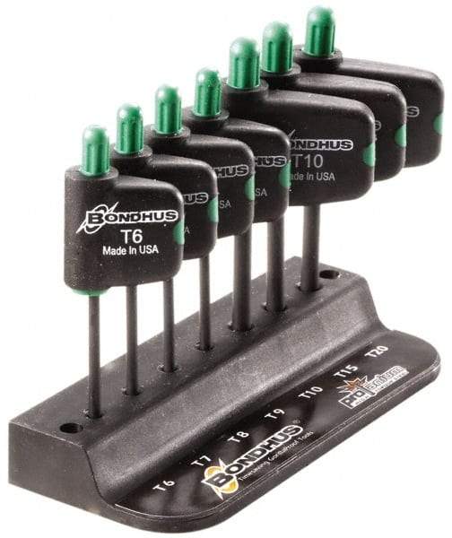 Bondhus - 7 Piece T6 to T20 Protanium High Torque Steel Flag-Style Torx Key Set - 1-1/2" Length Under Head, 3" OAL, T6, T7, T8, T9, T10, T15, T20 - Eagle Tool & Supply