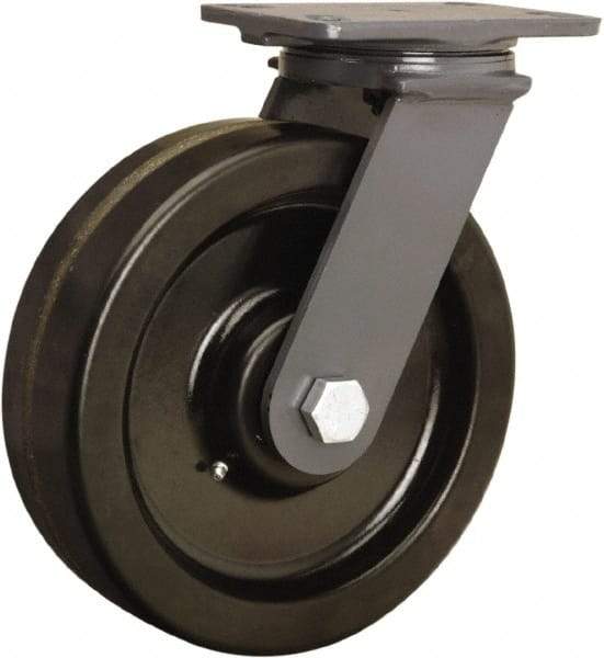 Hamilton - 8" Diam x 2-1/2" Wide x 10-1/4" OAH Top Plate Mount Swivel Caster - Phenolic, 2,000 Lb Capacity, Straight Roller Bearing, 4-1/2 x 6-1/2" Plate - Eagle Tool & Supply