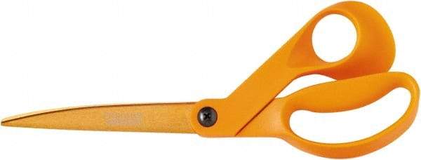 Fiskars - 3-11/16" LOC, 9" OAL TiN Coated Stainless Steel Ergonomic Titanium Nitride Shop Scissor - Ambidextrous, Bent Handle, For Shop Use - Eagle Tool & Supply