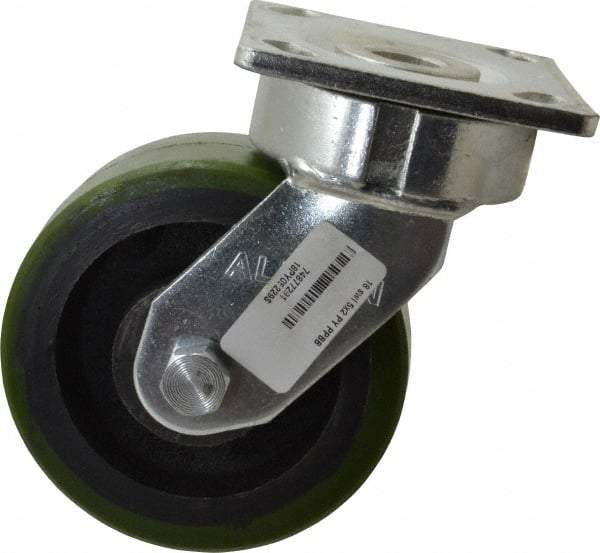Albion - 5" Diam x 2" Wide x 6-1/2" OAH Top Plate Mount Swivel Caster - Polyurethane, 1,000 Lb Capacity, Precision Sealed Bearing, 4 x 4-1/2" Plate - Eagle Tool & Supply