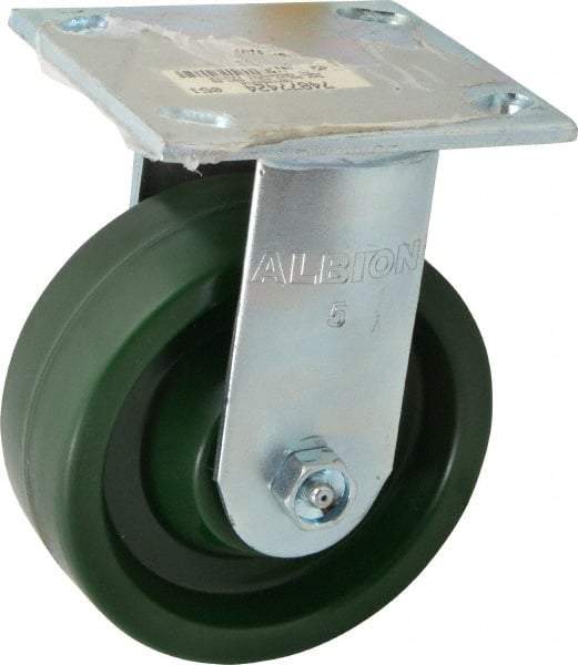 Albion - 5" Diam x 2" Wide x 6-1/2" OAH Top Plate Mount Rigid Caster - Polyurethane, 1,000 Lb Capacity, Roller Bearing, 4 x 4-1/2" Plate - Eagle Tool & Supply