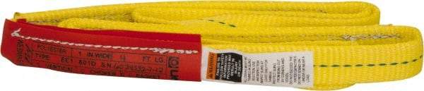 Lift-All - 4' Long x 1" Wide, 1,600 Lb Vertical Capacity, 1 Ply, Polyester Web Sling - 1,250 Lb Choker Capacity, Yellow, with Web Sling for Lifting - Eagle Tool & Supply