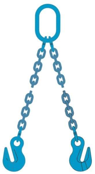 Pewag - 5' Long, 31,000 Lb Basket Capacity, 17,900 Lb Vertical Capacity, 2 Ply, Alloy Steel Web Sling - 17,900 Lb Choker Capacity, DOG Chain Sling, 1/2" Diam Chain, Blue, with 2 Grab Hooks & Master Link - Eagle Tool & Supply