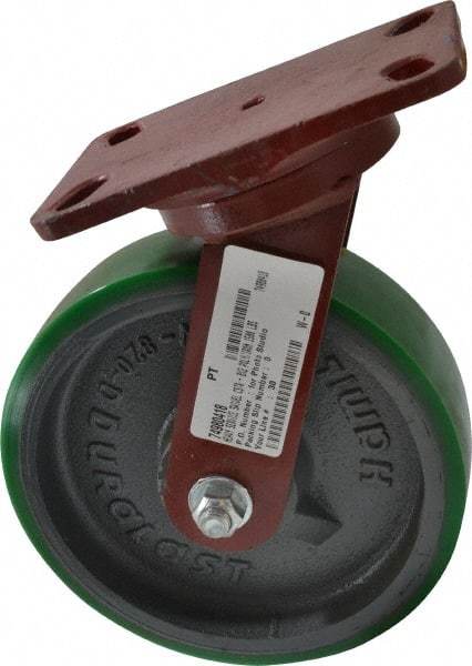 Hamilton - 8" Diam x 2" Wide x 9-3/4" OAH Top Plate Mount Swivel Caster - Polyurethane, 1,500 Lb Capacity, Precision Sealed Bearing, 4-1/2 x 6-1/2" Plate - Eagle Tool & Supply