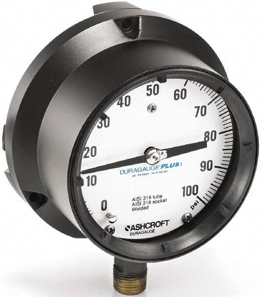 Ashcroft - 4-1/2" Dial, 1/2 Thread, 0-3,000 Scale Range, Pressure Gauge - Lower Connection, Rear Flange Connection Mount, Accurate to 0.5% of Scale - Eagle Tool & Supply