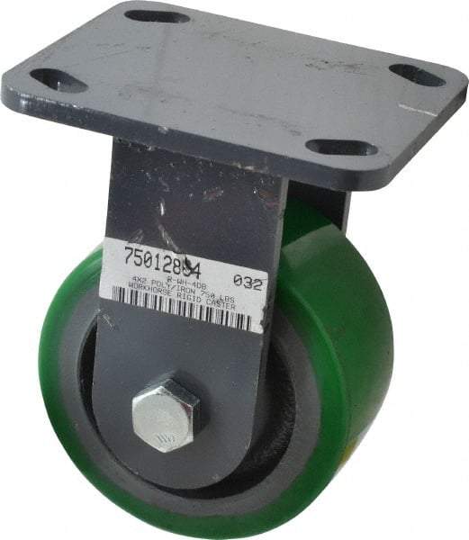 Hamilton - 4" Diam x 2" Wide x 5-5/8" OAH Top Plate Mount Rigid Caster - Polyurethane, 750 Lb Capacity, Precision Sealed Bearing, 4 x 4-1/2" Plate - Eagle Tool & Supply
