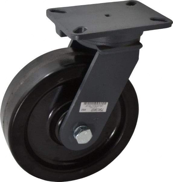 Hamilton - 10" Diam x 3" Wide x 12-1/2" OAH Top Plate Mount Swivel Caster - Phenolic, 2,900 Lb Capacity, Roller Bearing, 5-1/4 x 7-1/4" Plate - Eagle Tool & Supply