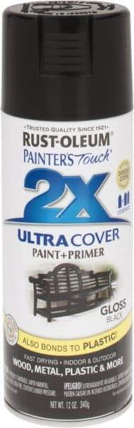 Rust-Oleum - Black, Gloss, Enamel Spray Paint - 8 to 12 Sq Ft per Can, 12 oz Container - Eagle Tool & Supply