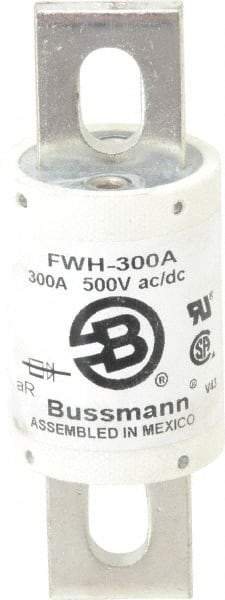 Cooper Bussmann - 500 VAC/VDC, 300 Amp, Fast-Acting Semiconductor/High Speed Fuse - Bolt-on Mount, 4-11/32" OAL, 200 (RMS Symmetrical), 50 at DC kA Rating, 1-1/2" Diam - Eagle Tool & Supply