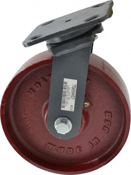 Hamilton - 8" Diam x 2" Wide x 9-1/2" OAH Top Plate Mount Swivel Caster - Cast Iron, 1,500 Lb Capacity, Roller Bearing, 4 x 5" Plate - Eagle Tool & Supply