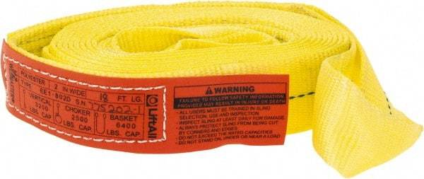 Lift-All - 18' Long x 2" Wide, 3,200 Lb Vertical Capacity, 1 Ply, Polyester Web Sling - 2,500 Lb Choker Capacity, Yellow - Eagle Tool & Supply