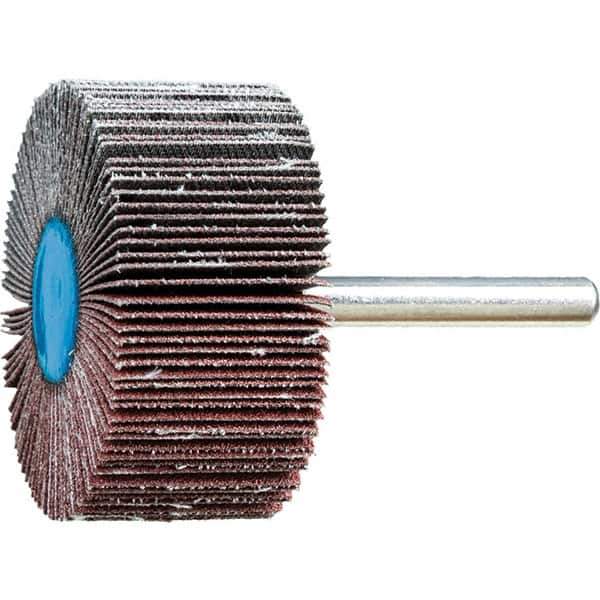 PFERD - 2" Diam x 1" Face Width, Aluminum Oxide Coated Mounted Flap Wheel - 1/4" Shank Mount, 120 Grit, 23,000 Max RPM - Eagle Tool & Supply