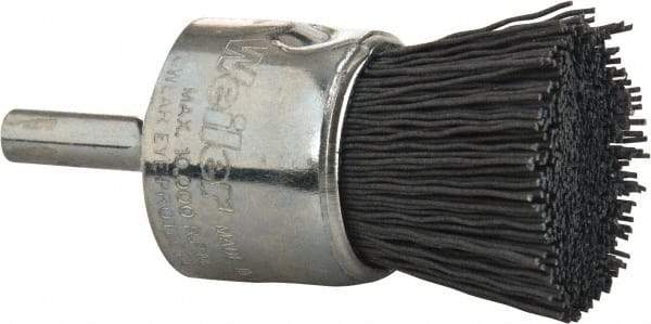 Weiler - 320 Grit, 1" Brush Diam, Crimped, End Brush - Extra Fine Grade, 1/4" Diam Shank, 10,000 Max RPM - Eagle Tool & Supply