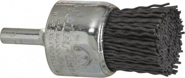 Weiler - 180 Grit, 1" Brush Diam, Crimped, End Brush - Very Fine Grade, 1/4" Diam Shank, 10,000 Max RPM - Eagle Tool & Supply