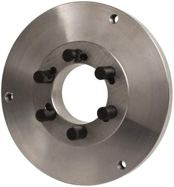 Buck Chuck Company - Adapter Back Plate for 12" Diam Self Centering Lathe Chucks - D1-8 Mount, 2" Through Hole Diam, 10.221mm ID, 12.6" OD, 0.989" Flange Height, Steel - Eagle Tool & Supply