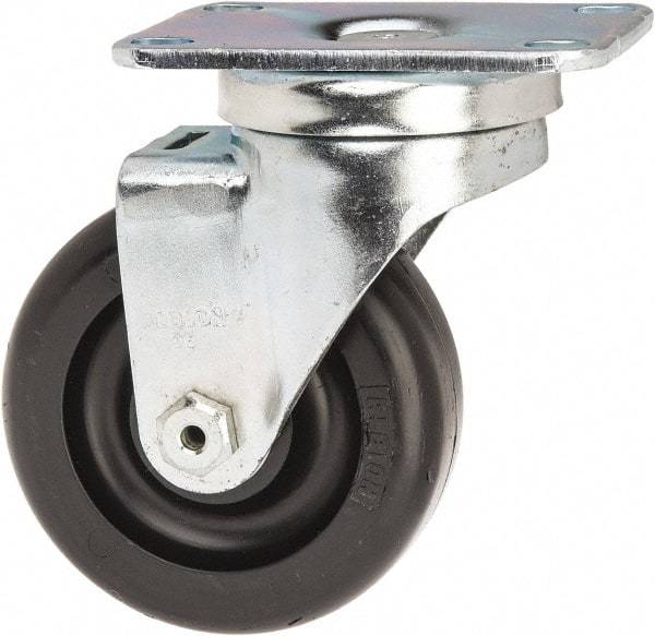 Albion - 3-1/2" Diam x 1-1/4" Wide x 4-11/16" OAH Top Plate Mount Swivel Caster - Polyolefin, 300 Lb Capacity, Delrin Bearing, 2-1/2 x 3-5/8" Plate - Eagle Tool & Supply