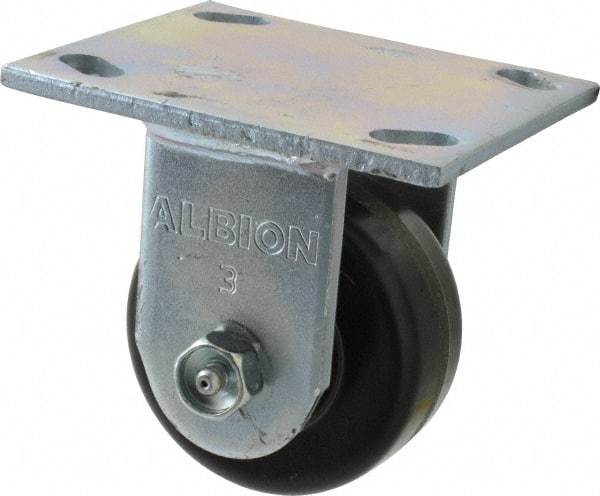 Albion - 3-1/4" Diam x 1-1/2" Wide x 4-1/4" OAH Top Plate Mount Rigid Caster - Phenolic, 600 Lb Capacity, Roller Bearing, 4 x 4-1/2" Plate - Eagle Tool & Supply