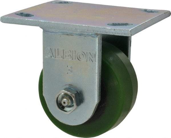 Albion - 3-1/4" Diam x 1-5/8" Wide x 4-1/4" OAH Top Plate Mount Rigid Caster - Polyurethane, 420 Lb Capacity, Roller Bearing, 4 x 4-1/2" Plate - Eagle Tool & Supply