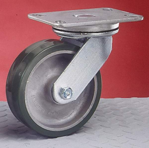 Albion - 4" Diam x 2" Wide x 5-5/8" OAH Top Plate Mount Swivel Caster - Rubber, 350 Lb Capacity, Roller Bearing, 4-1/2 x 6-1/4" Plate - Eagle Tool & Supply