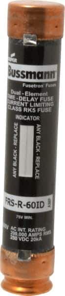 Cooper Bussmann - 250 VDC, 600 VAC, 60 Amp, Time Delay General Purpose Fuse - Fuse Holder Mount, 5-1/2" OAL, 20 at DC, 200 (RMS) kA Rating, 27mm Diam - Eagle Tool & Supply
