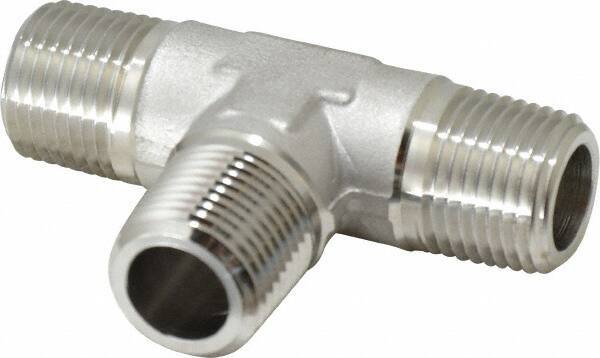 Made in USA - 3/8" Grade 316 Stainless Steel Pipe Tee - MNPTF x MNPTF x MNPTF End Connections - Eagle Tool & Supply