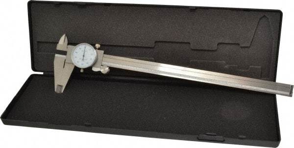 Value Collection - 0" to 12" Range, 0.001" Graduation, 0.1" per Revolution, Dial Caliper - White Face - Eagle Tool & Supply