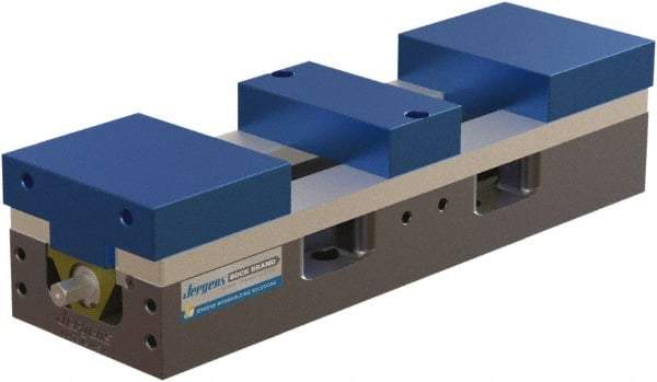 Jergens - 6" Jaw Width, 19-1/2" Max Jaw Opening, Manual Self Centering Vise - 10,100 Max Operating psi, 3-3/4" Stroke Length, 21" OAL x 8" OAW x 4" OAH - Eagle Tool & Supply