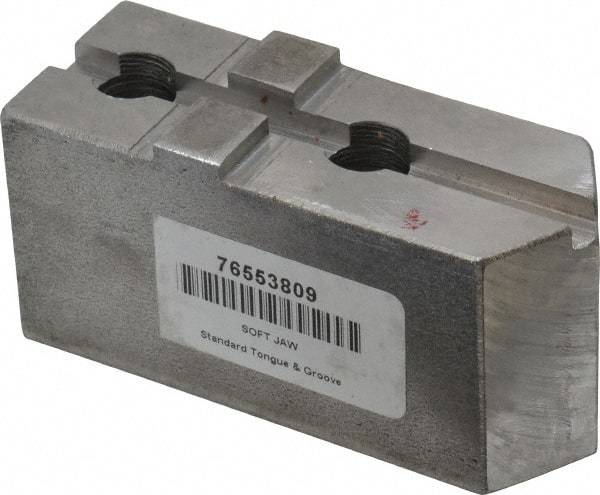 H & R Manufacturing - Tongue & Groove Attachment, Square Soft Lathe Chuck Jaw - Steel, 1-3/4" Btw Mount Hole Ctrs, 3-15/16" Long x 1-1/2" Wide x 1-7/8" High, 5/16" Groove - Eagle Tool & Supply