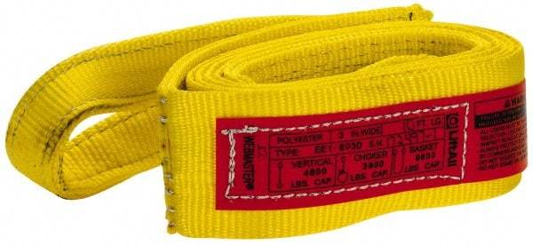 Lift-All - 10' Long x 3" Wide, 4,800 Lb Vertical Capacity, 1 Ply, Polyester Web Sling - 3,800 Lb Choker Capacity, Yellow - Eagle Tool & Supply
