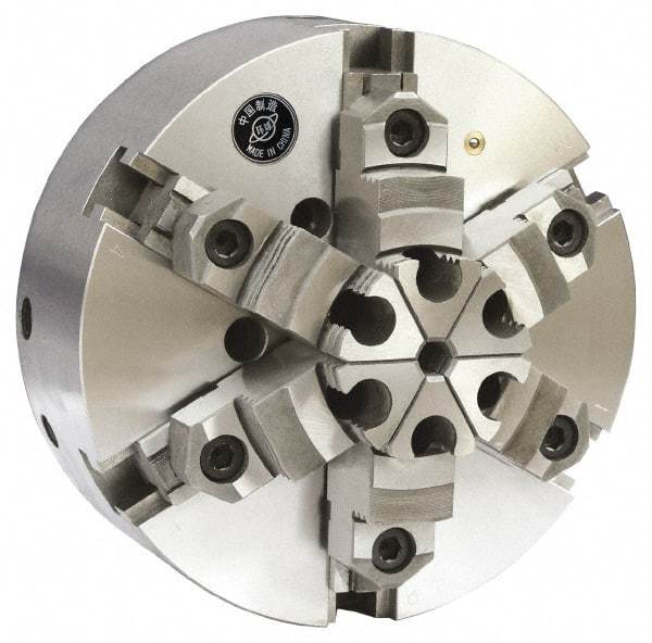 Gibraltar - 6 Jaws, 6" Diam, Self Centering Manual Lathe Chuck - Adjustable, Reversible, 1.535" Through Hole Diam, Forged Steel - Eagle Tool & Supply