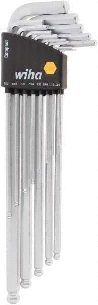 Wiha - 13 Piece L-Key Ball End Hex Key Set - Hex Range 1/2 to 3/8", Chrome Vanadium Molybdenum - Eagle Tool & Supply