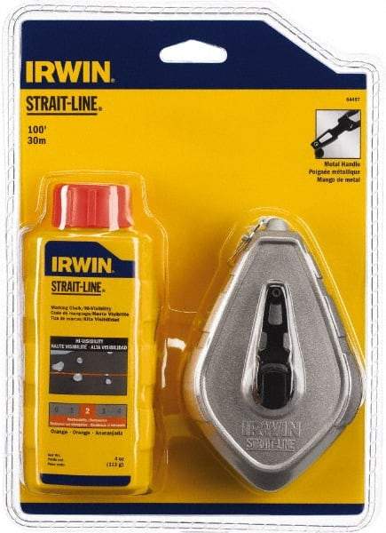Irwin - 100' Long Reel & Chalk Set - Orange, Includes (1) 4 oz High Visibility Orange Chalk (1:1) & (1) Aluminum Reel - Eagle Tool & Supply