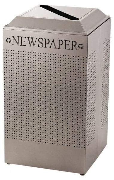 Rubbermaid - 29 Gal Silver Square Recycling Container - Steel, 32-3/8" High x 18-1/2" Long x 18-1/2" Wide - Eagle Tool & Supply